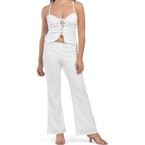 White Top & Pant Set MADDEN GIRL Lace Up Wedding Cocktail Size M NWT